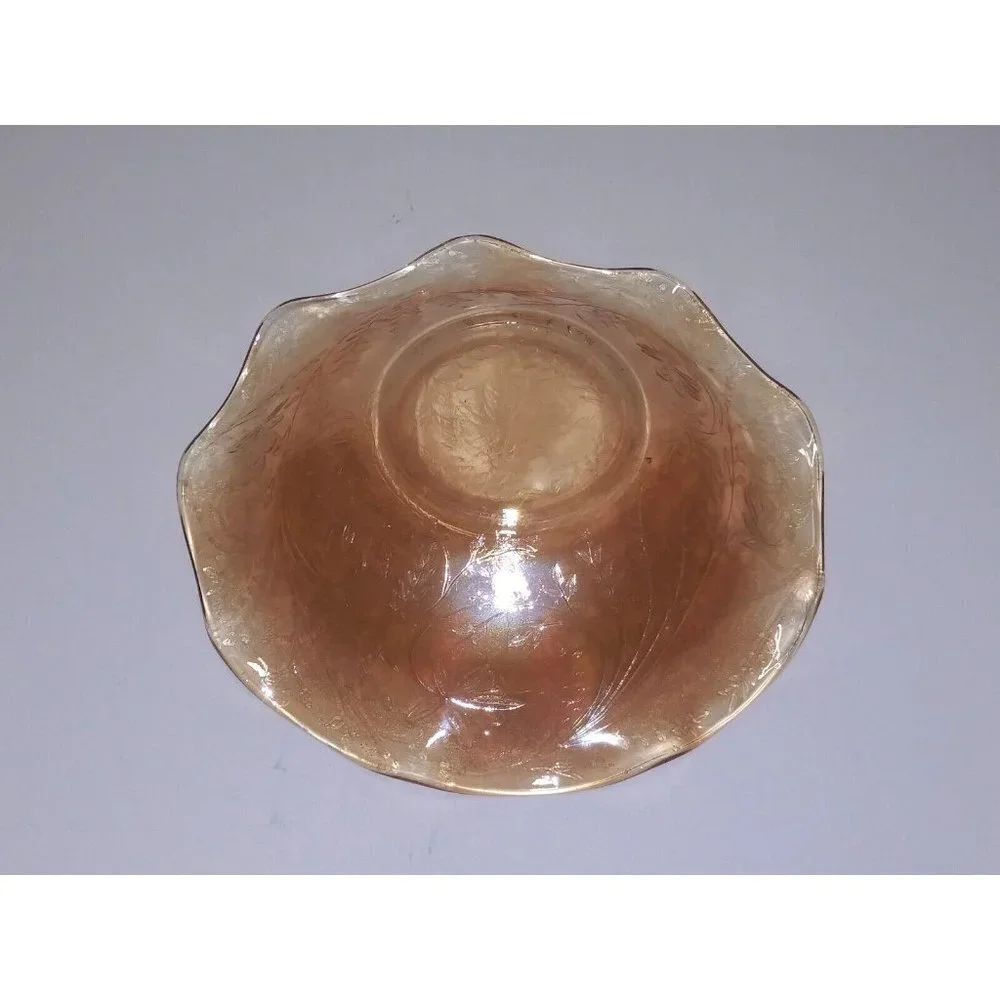 Vintage Carnival Glass Iris Bowl With Scallop Edge light amber gold 9.75